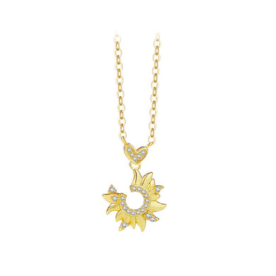 925 Sterling Silver Plated Gold Fashion Simple Sunflower Pendant with Cubic Zirconia and Necklace