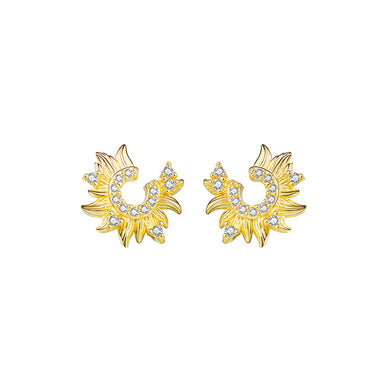 925 Sterling Silver Plated Gold Fashion Simple Sunflower Stud Earrings with Cubic Zirconia