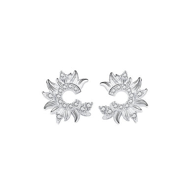 925 Sterling Silver Fashion Simple Sunflower Stud Earrings with Cubic Zirconia