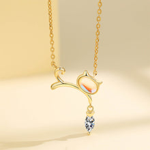 Load image into Gallery viewer, 925 Sterling Silver Plated Gold Simple Cute Cat Moonstone Pendant with Cubic Zirconia and Necklace