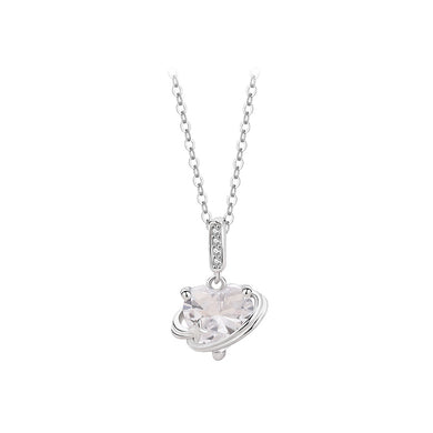 925 Sterling Silver Fashion and Simple White Heart-shaped Planet Pendant with Cubic Zirconia and Necklace