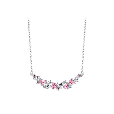 925 Sterling Silver Simple Temperament Flower Vine Smile Necklace with Pink Cubic Zirconia