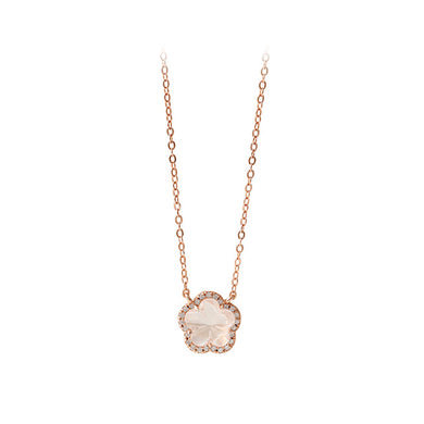 925 Sterling Silver Plated Rose Gold Fashion Simple Flower Pendant with Cubic Zirconia and Necklace