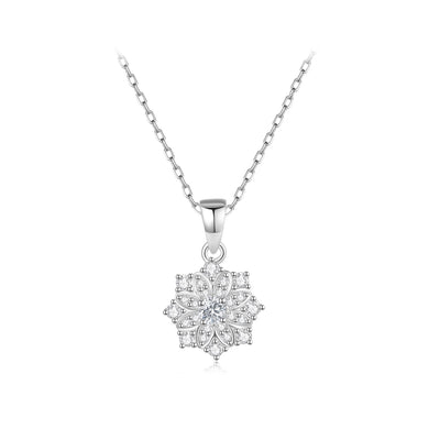 925 Sterling Silver Fashion Brilliant Flower Pendant with Cubic Zirconia and Necklace
