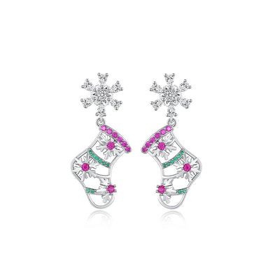 Fashion and Creative Snowflake Christmas Stocking Stud Earrings with Cubic Zirconia