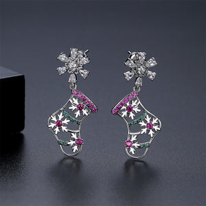 Fashion and Creative Snowflake Christmas Stocking Stud Earrings with Cubic Zirconia