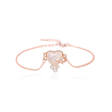 925 Sterling Silver Plated Rose Gold Fashion Simple Heart-shaped Mother-of-pearl Planet Bracelet with Cubic Zirconia