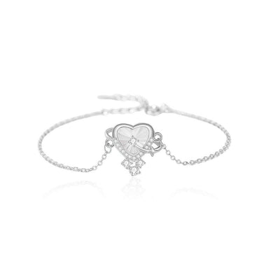925 Sterling Silver Fashion Simple Heart-shaped Mother-of-pearl Planet Bracelet with Cubic Zirconia