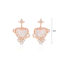 Load image into Gallery viewer, 925 Sterling Silver Plated Rose Gold Fashion Simple Heart-shaped Mother-of-pearl Planet Stud Earrings with Cubic Zirconia