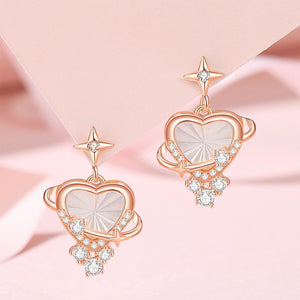 925 Sterling Silver Plated Rose Gold Fashion Simple Heart-shaped Mother-of-pearl Planet Stud Earrings with Cubic Zirconia
