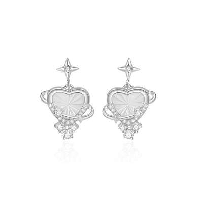 925 Sterling Silver Fashion Simple Heart-shaped Mother-of-pearl Planet Stud Earrings with Cubic Zirconia