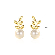 Load image into Gallery viewer, 925 Sterling Silver Plated Gold Simple Fashion Leaf Imitation Pearl Stud Earrings