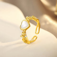 Load image into Gallery viewer, 925 Sterling Silver Plated Gold Fashion and Romantic Heart-shaped Mother-of-pearl Thorns Adjustable Open Ring with Cubic Zirconia