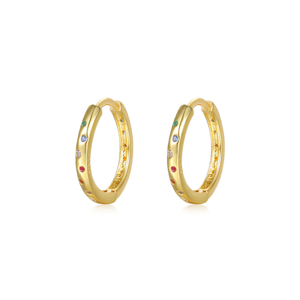 925 Sterling Plated Gold Silver Simple Fashion Geometric Hoop Earrings with Colored Cubic Zirconia