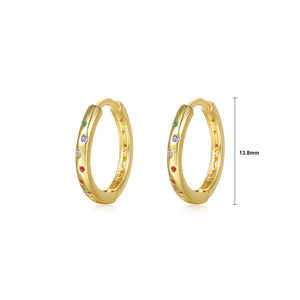 925 Sterling Plated Gold Silver Simple Fashion Geometric Hoop Earrings with Colored Cubic Zirconia