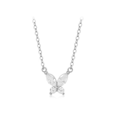 925 Sterling Silver Simple and Fashion Butterfly Pendant with Cubic Zirconia and Necklace