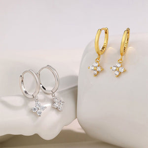 925 Sterling Silver Plated Gold Simple Fashion Four-Leafed Clover Earrings with Cubic Zirconia