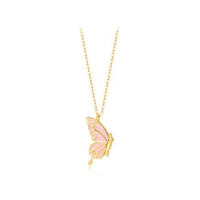 Load image into Gallery viewer, 925 Sterling Silver Plated Gold Fashion Temperament Enamel Pink Butterfly Pendant with Necklace