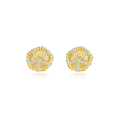 925 Sterling Silver Plated Gold Fashion Sunflower Earrings with Cubic Zirconia