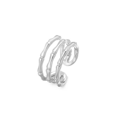 925 Sterling Silver Fashion and Personalized Multi-layer Hollow Bamboo Adjustable Open Ring