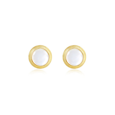 925 Sterling Silver Plated Gold Simple and Fashion Geometric Round Mother-of-pearl Stud Earrings