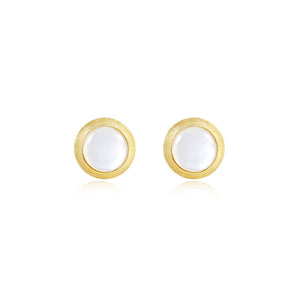 925 Sterling Silver Plated Gold Simple and Fashion Geometric Round Mother-of-pearl Stud Earrings