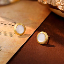 Load image into Gallery viewer, 925 Sterling Silver Plated Gold Simple and Fashion Geometric Round Mother-of-pearl Stud Earrings