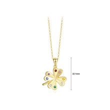 Load image into Gallery viewer, 925 Sterling Silver Plated Gold Fashion and Simple Four-leafed Clover Pendant with Colored Cubic Zirconia and Necklace