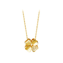 Load image into Gallery viewer, 925 Sterling Silver Plated Gold Fashion and Simple Four-leafed Clover Pendant with Cubic Zirconia and Necklace