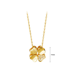 925 Sterling Silver Plated Gold Fashion and Simple Four-leafed Clover Pendant with Cubic Zirconia and Necklace