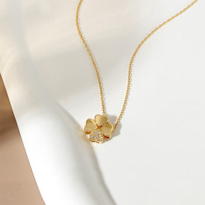 925 Sterling Silver Plated Gold Fashion and Simple Four-leafed Clover Pendant with Cubic Zirconia and Necklace