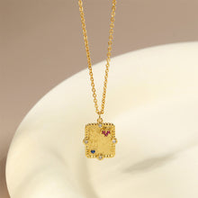 Load image into Gallery viewer, 925 Sterling Silver Plated Gold Simple Vintage Geometric Square Pendant with Cubic Zirconia and Necklace