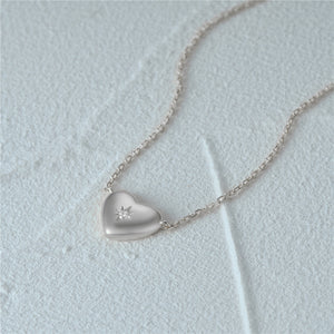 925 Sterling Silver Simple and Cute Heart-shaped Pendant with Cubic Zirconia and Necklace