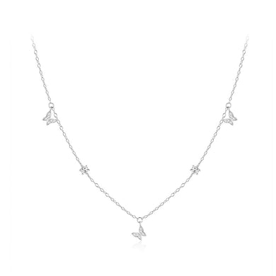 925 Sterling Silver Simple Temperament Butterfly Necklace with Cubic Zirconia