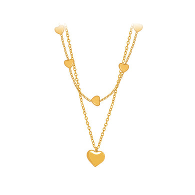Fashion and Simple Plated Gold 316L Stainless Steel Heart-shaped Pendant with Double-layer Necklace