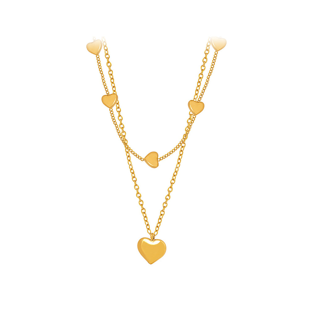Fashion and Simple Plated Gold 316L Stainless Steel Heart-shaped Pendant with Double-layer Necklace