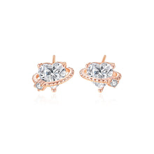 Load image into Gallery viewer, 925 Sterling Silver Plated Rose Gold Simple and Fashion Heart-shaped Planet Stud Earrings with Cubic Zirconia