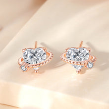 Load image into Gallery viewer, 925 Sterling Silver Plated Rose Gold Simple and Fashion Heart-shaped Planet Stud Earrings with Cubic Zirconia