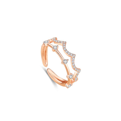 925 Sterling Silver Plated Rose Gold Simple and Fashion Crown Double Layer Adjustable Open Ring with Cubic Zirconia