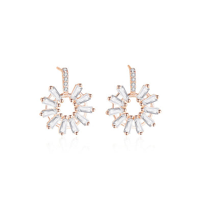 925 Sterling Silver Plated Rose Gold Fashion Temperament Sunflower Earrings with Cubic Zirconia