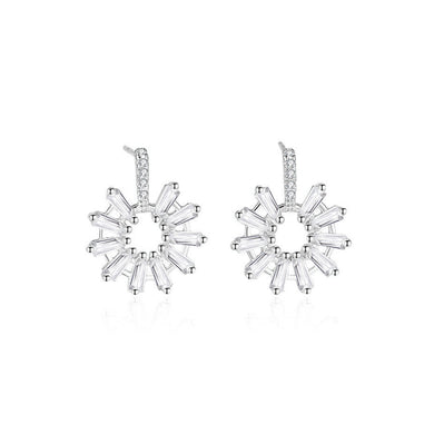 925 Sterling Silver Fashion Temperament Sunflower Earrings with Cubic Zirconia