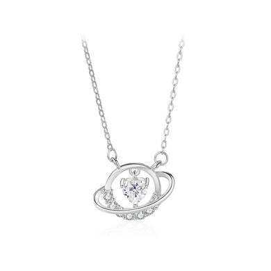 925 Sterling Silver Fashion and Creative Planet Pendant with Cubic Zirconia and Necklace