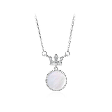 925 Sterling Silver Fashion Simple Crown Round Pendant with Cubic Zirconia and Necklace