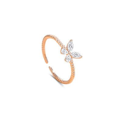 925 Sterling Silver Plated Rose Gold Simple and Fashion Butterfly Twist Adjustable Open Ring with Cubic Zirconia
