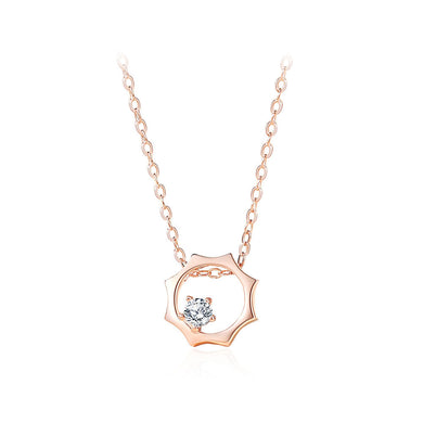 925 Sterling Silver Plated Rose Gold Simple and Fashion Hollow Sun Pendant with Cubic Zirconia and Necklace
