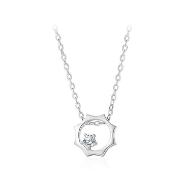 925 Sterling Silver Simple and Fashion Hollow Sun Pendant with Cubic Zirconia and Necklace