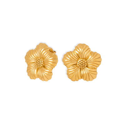 Fashion and Sweet Plated Gold 316L Stainless Steel Flower Stud Earrings
