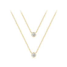Load image into Gallery viewer, 925 Sterling Silver Plated Gold Simple and Fashion Geometric Round Pendant with Cubic Zirconia and Double Layer Necklace