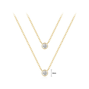 925 Sterling Silver Plated Gold Simple and Fashion Geometric Round Pendant with Cubic Zirconia and Double Layer Necklace