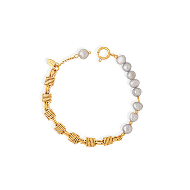Fashion and Elegant Plated Gold 316L Stainless Steel Braided Geometric Irregular Imitation Pearl Bracelet